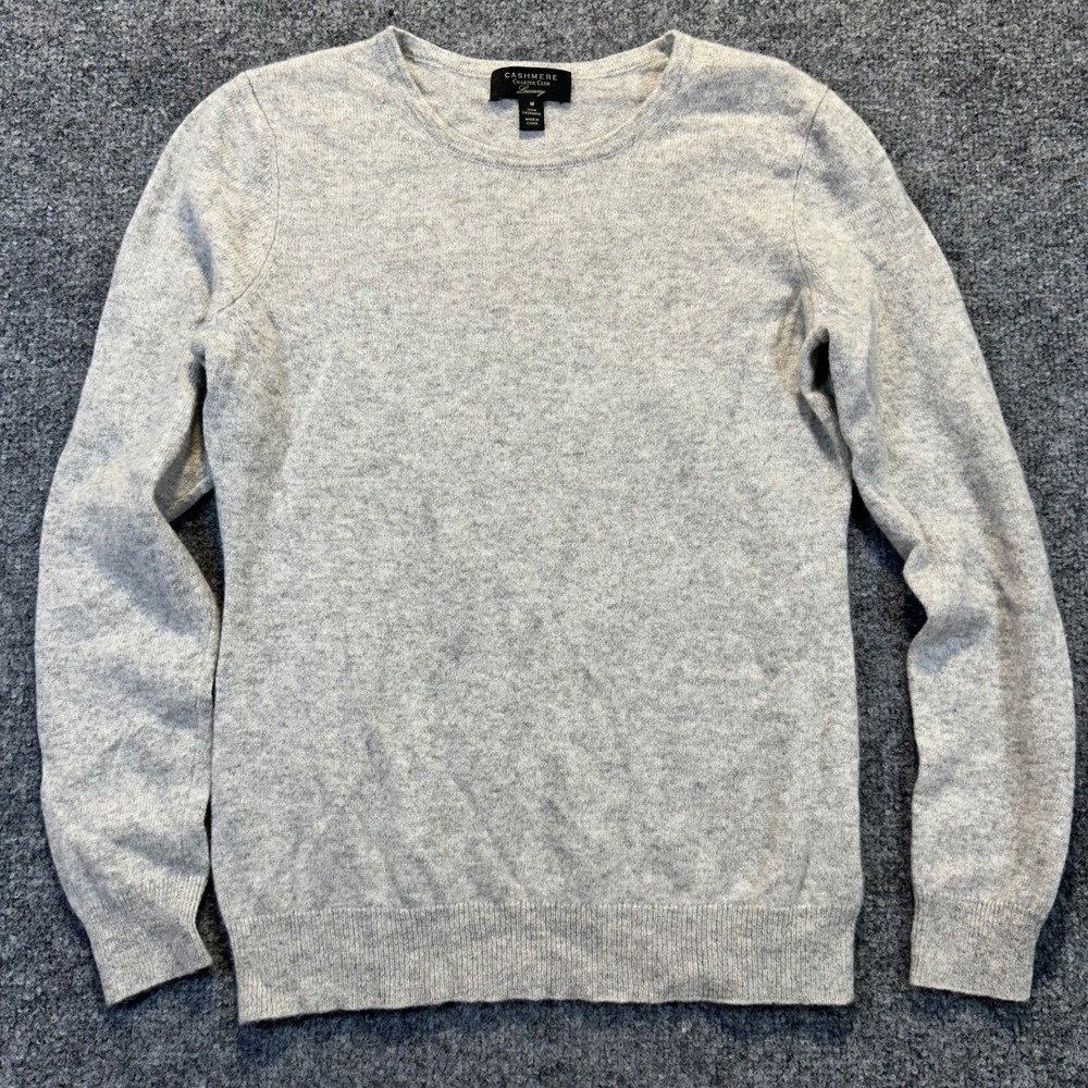 Charter Club Cashmere Sweater Womens M Gray Crew Neck Quiet Luxury Minimalist